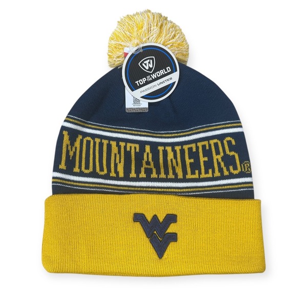 Top of the World Other - Top of the World West Virginia Mountaineers WVU Knit Beanie Hat Pom Yellow Navy